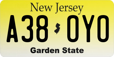 NJ license plate A38OYO