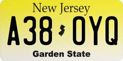 NJ license plate A38OYQ