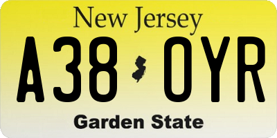 NJ license plate A38OYR