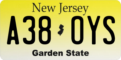 NJ license plate A38OYS