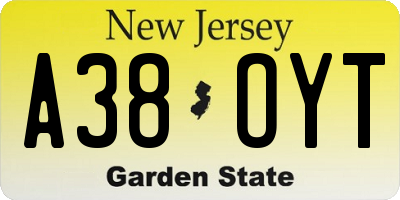 NJ license plate A38OYT