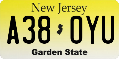 NJ license plate A38OYU