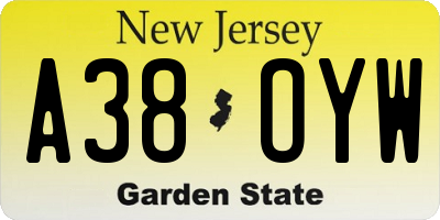 NJ license plate A38OYW