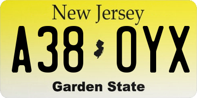 NJ license plate A38OYX