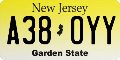 NJ license plate A38OYY