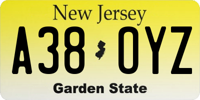 NJ license plate A38OYZ