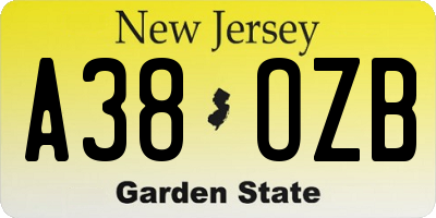 NJ license plate A38OZB
