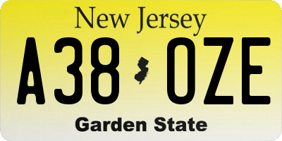 NJ license plate A38OZE