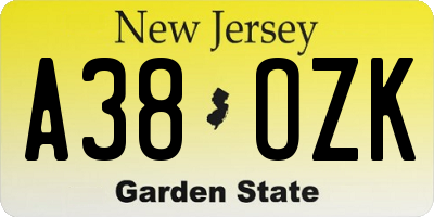 NJ license plate A38OZK