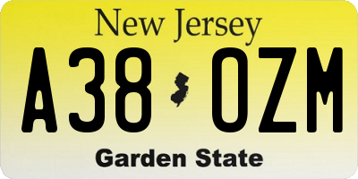 NJ license plate A38OZM