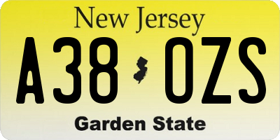 NJ license plate A38OZS