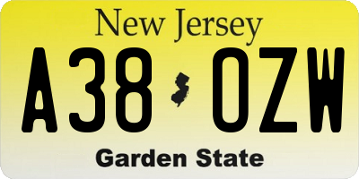 NJ license plate A38OZW