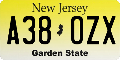 NJ license plate A38OZX