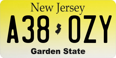 NJ license plate A38OZY