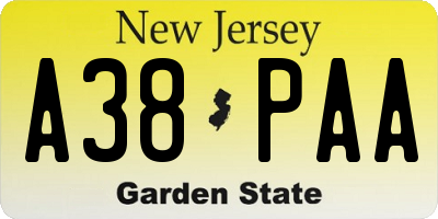 NJ license plate A38PAA