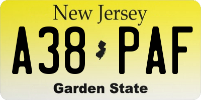 NJ license plate A38PAF