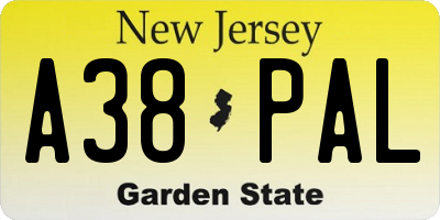 NJ license plate A38PAL
