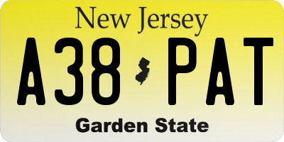 NJ license plate A38PAT