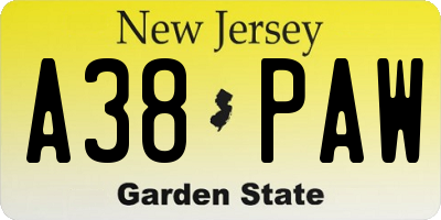 NJ license plate A38PAW