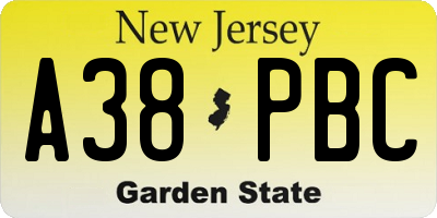 NJ license plate A38PBC