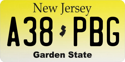 NJ license plate A38PBG