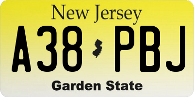 NJ license plate A38PBJ