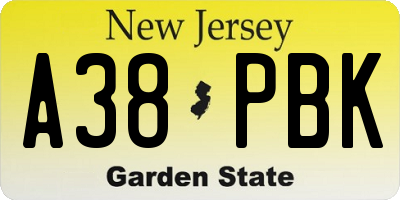 NJ license plate A38PBK