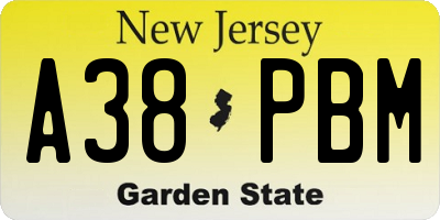 NJ license plate A38PBM
