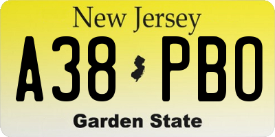 NJ license plate A38PBO