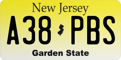 NJ license plate A38PBS