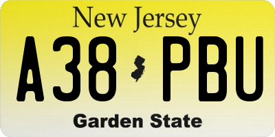 NJ license plate A38PBU