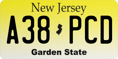 NJ license plate A38PCD
