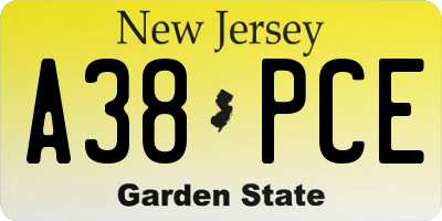 NJ license plate A38PCE