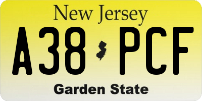NJ license plate A38PCF
