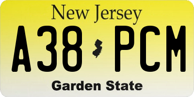 NJ license plate A38PCM