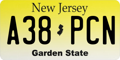 NJ license plate A38PCN