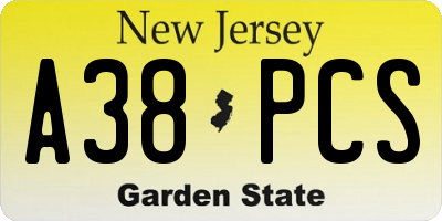 NJ license plate A38PCS