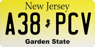 NJ license plate A38PCV