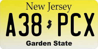 NJ license plate A38PCX