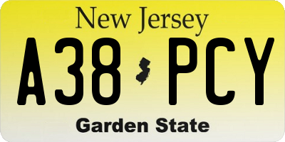 NJ license plate A38PCY