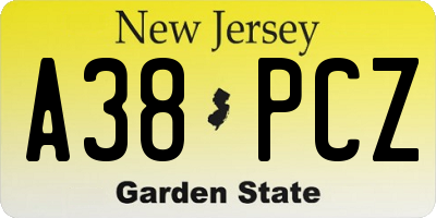 NJ license plate A38PCZ