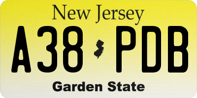 NJ license plate A38PDB