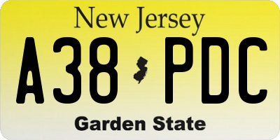 NJ license plate A38PDC