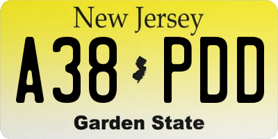 NJ license plate A38PDD