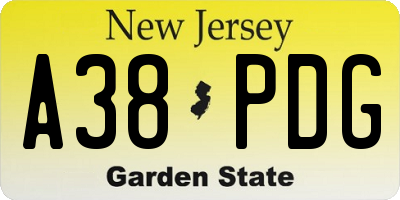 NJ license plate A38PDG