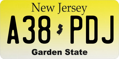 NJ license plate A38PDJ