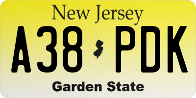 NJ license plate A38PDK