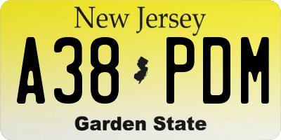 NJ license plate A38PDM