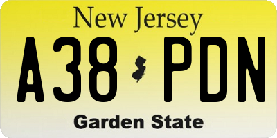 NJ license plate A38PDN