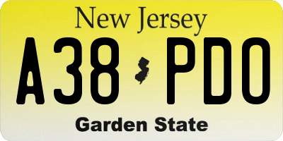 NJ license plate A38PDO